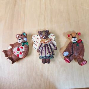 Country Bears Set of 3 Decorative Button Covers Vintage Retro Farmhouse Rustic